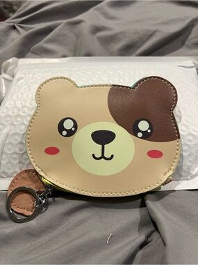 Source Unknown Beige Brown Bear Face Coin Wallet